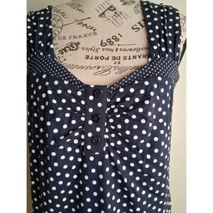 Les Collections Mat Women Navy Blue White Polka Dot Sleeveless Blouse Size L NWT